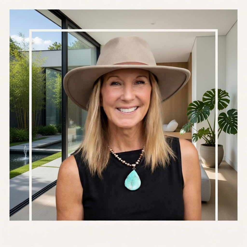 Kimberly Patterson smiling in a wide-brimmed hat and turquoise necklace